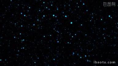 在黑暗的天空中有很多明亮的<strong>星星</strong>，相机通过他们旋转飞行